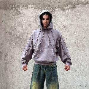 Custom Heavyweight 100% Cotton Oversize Deconstructed Hoodie for <b>Men</b> High Street Fashion Raw Edge Distressed Vintage <b>Sweatshirt</b> - Product Image 1