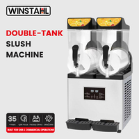 Machine à slush commerciale en acier inoxydable 15L x 2 à double réservoir, 1000W, pour boissons glacées, idéale pour restaurants et hôtels