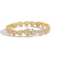 Joyería Hip Hop Europea y Americana con Incrustaciones de Circonio en Latón, Brazalete Cubano de Moda con Forma de Corazón de 10 mm, Regalo para Mujer