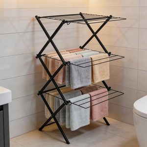 Séchoir à linge pliable en X, extensible, gain de place, 3 niveaux, en métal, autoportant - Product Image 1