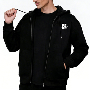 Sudadera con capucha clásica personalizada para hombre, de algodón 100% de alto gramaje, forro polar cepillado, hombros caídos, color liso, con cremallera completa - Product Image 2