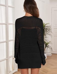 ZAFUL Women's Open Front Kimono Lightweight <strong>Crochet</strong> <strong>Cardigan</strong> with Long Sleeves Solid <strong>Black</strong> XL-for Summer or Winter - Product Image 3