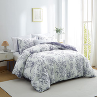 Ensemble de literie 3 pièces en polyester de style européen et américain, taille Queen, imprimé numérique floral, housse de couette avec taie d'oreiller douce