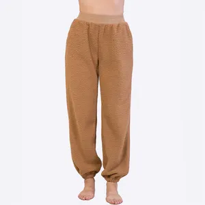 Benutzer definierte Großhandel Frauen Elastic Waist Jogger Track Pant Hochhaus Teddy Pants Freizeit hose Damen Stacked Jogger