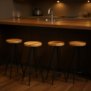 Ensemble de 4 tabourets de bar en bois naturel et métal noir, design industriel moderne pour utilisation à domicile - Product Image 2