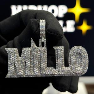 Pendentif personnalisé MILLO en argent sterling 925 avec moissanite VVS, baguette et pavé, collier serti de pierres - Product Image 5