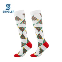 Chaussettes de compression de Noël motif renne, hauteur genou, compression graduée, en nylon et élasthanne