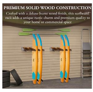 Lot de 2 supports de planche de <span class=keywords><strong>surf</strong></span> verticaux muraux en bois rustique 4 fentes pour planche de <span class=keywords><strong>surf</strong></span> en bois massif brûlé de qualité supérieure - Product Image 5