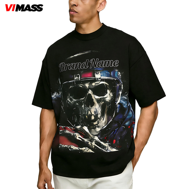 Vintage Black Oversized Heavy Cotton Graphic T Shirt Tee Streetwear Top for Custom Wholesale Urban Clothing Supply