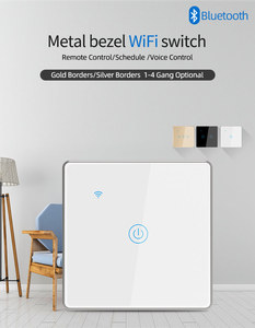 86 tipo Eu/REINO UNIDO Padrão 1/2/<span class=keywords><strong>3</strong></span>/4 <span class=keywords><strong>Gang</strong></span> Wifi Tuya google APP Toque painel de Vidro sem fio ouro/sliver Fronteira De Metal parede interruptor inteligente - Product Image 2
