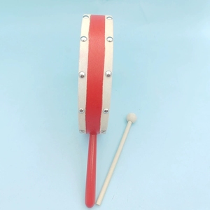 Wholesale Sheepskin Drumhead Wooden Hand Held Hand <b>Drum</b> With Red Handle And Wood Mallet Orff Percussion Instrument For Kids - Product Image 2