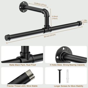 Industrial Style T-Shaped Wall Mounted <b>Clothes</b> <b>Rack</b> Black Floating Coat <b>Rack</b> For Closet Organizer - Product Image 3