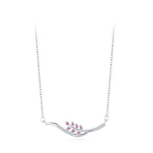 Collier pendentif feuille de blé en argent sterling S925 avec zircon rose taille ronde, version cuivre personnalisable, un cadeau pour femme - Product Image 5