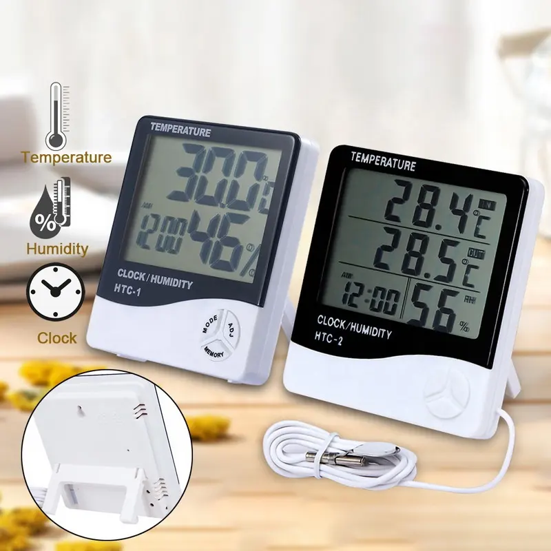 electronic outdoor lcd digital clock humidity meter thermo thermometer hygrometer HTC-1