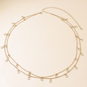 Cadena de cintura de doble capa con cristales dorados para mujer, cadena corporal de moda para la playa con colgante de borla, joyería de aleación de zinc. - Product Image 3