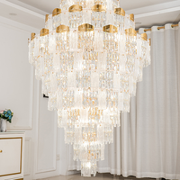 Grand lustre LED en cristal K9 doré, réglable en hauteur et à intensité variable, pour entrée de villa, hall, escalier, banquet, hôtel, éclairage suspendu