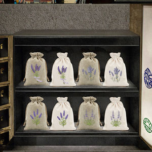 Lavender Linen Moisture Proof <b>Drawstring</b> <b>Pouch</b> with Elegant Burlap Design for Jewelry Packaging and Gift Use (Customizable) - Product Image 3