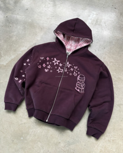 Felpa con Cappuccio Reversibile Vintage Y2K da Uomo, con Stampa a Quadri e Stelle, Zip Intera, Vestibilità Ampia e Squadrata, in Cotone Pesante, Stile Streetwear, Personalizzabile su Entrambi i Lati - Product Image 3