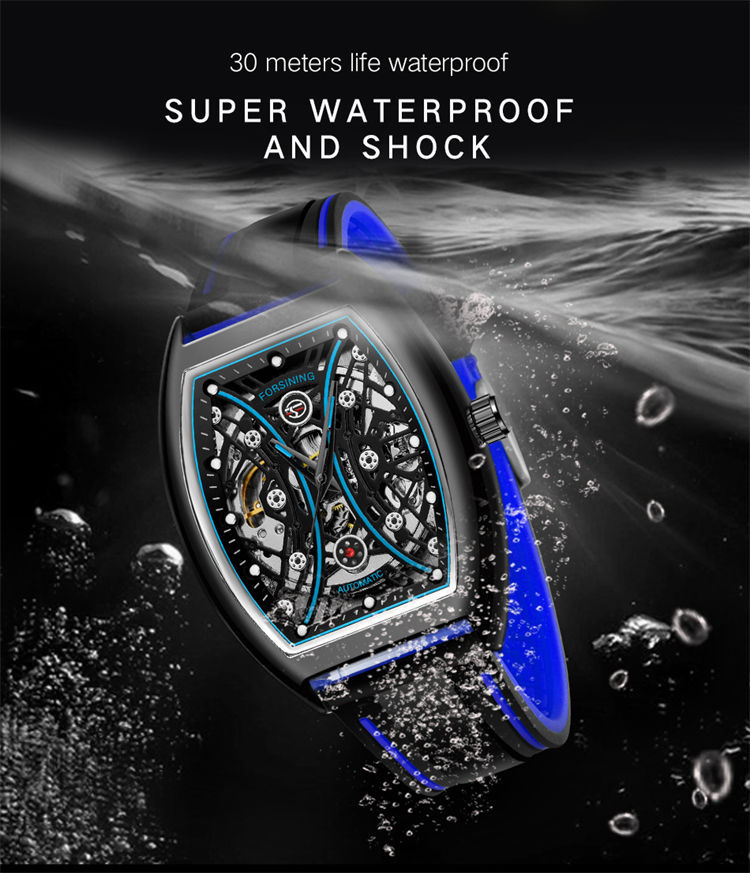 Forsining 8252, уникальные китайские мужские механические часы, новейший силиконовый ремешок, водонепроницаемый, полый корпус, комплект деловых часов