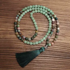 水晶项链愈合宝石项链精神能量绿色金星印度玛瑙占卜马拉珠饰品