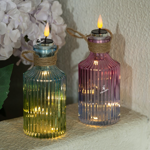 Lanterne en verre solaire avec bougie LED <span class=keywords><strong>sans</strong></span> flamme, <span class=keywords><strong>lumière</strong></span> décorative en verre côtelé pour jardin, terrasse, centre de table - Product Image 6