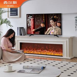 इनडोर सजावटी रिमोट इन्फ्रारेड एलईडी फ्लेम इलेक्ट्रिक फायरप्लेस कोर व्हाइट फॉक्स वुडन सराउंड फायरप्लेस टीवी स्टैंड मेंटल - Product Image 2