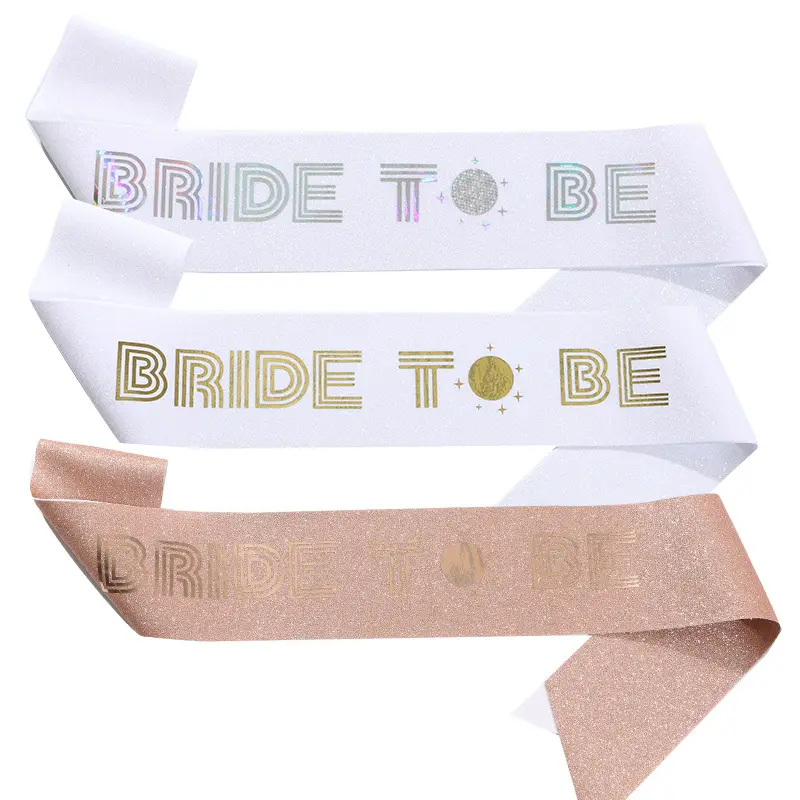 HLY Wedding Hen Party Letters Bride To Be Rose Gold Glitter Word Planet Satin Sash Belt Ribbon Bridal Shower Party Decor