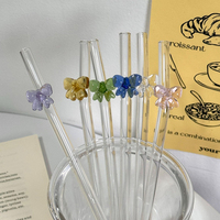 Pailles en verre borosilicate multicolores, transparentes, courbées, faites à la main, réutilisables pour bar