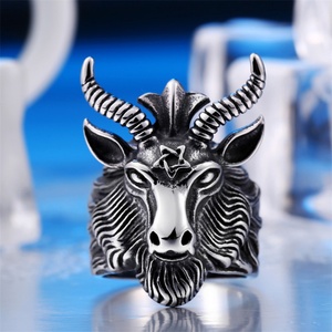 Anillos de Dedo Redondos con Cabeza de Oveja, Joyería Retro de Acero Inoxidable Fundido para Hombre - Product Image 1