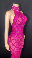 Robe de minuit Rose Rouge Brillant Strass Sexy Dîner Robes Femmes Soirée Élégance rose Robe De Bal