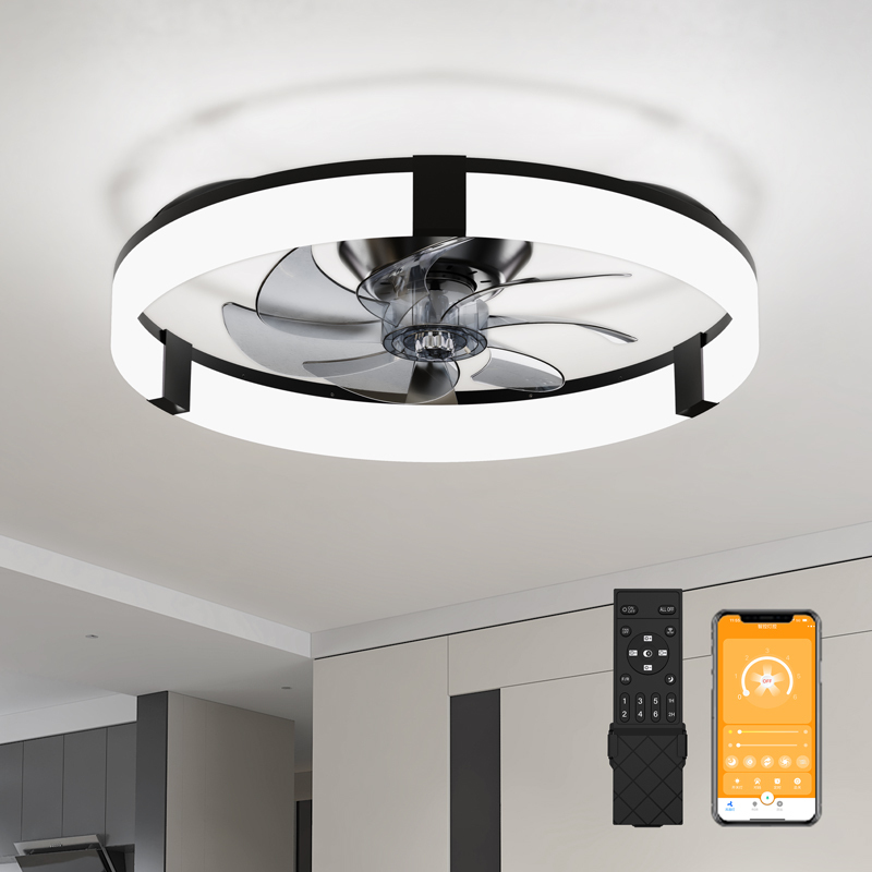 19.7" White Low Profile Ceiling Fan with Dimmable LED Light for Bedroom