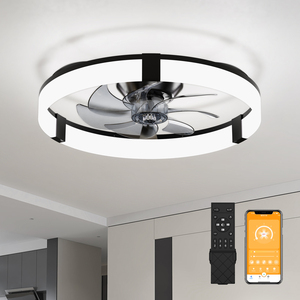 Ventilador de techo de perfil bajo blanco de 19.7 pulgadas con luz, ventilador de techo empotrado de 5 aspas con luz, LED regulable de 3000K-6500K para dormitorio - Product Image 1