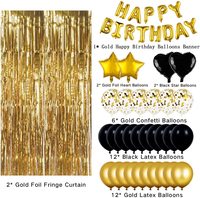 Décorations de fête d'anniversaire, bannière de ballons joyeux anniversaire avec ensemble de ballons noirs et dorés pour fournitures de fête