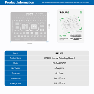 Plantilla de Reballing para CPU RELIFE RL 044 IPZ18, Grosor de 0.12mm, Plantilla de Soldadura BGA para Reparación de Placas Base de Teléfonos IP18 PM Duo <span class=keywords><strong>A20</strong></span> A20Max - Product Image 2