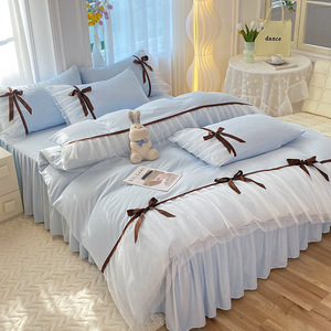 Dễ Thương Duvet Cover Set 4 Pcs Rửa Sạch Bộ Đồ Giường Bông Bộ Với Duvet Bộ Tấm Vỏ Gối Và Duvet Cover - Product Image 5