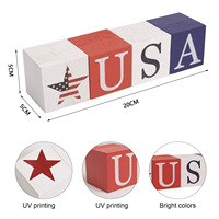 Ensemble de blocs de décoration en bois pour le 4 juillet, Jour de l'Indépendance des États-Unis, Décoration patriotique style ferme pour la maison, le bureau, le bureau de travail, l'étagère, le plateau à plusieurs niveaux