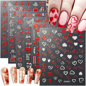 Pegatinas 3D de Plástico Estilo Japonés para Uñas, Diseño de Corazón, Rosa y Flor, Color Rojo y Dorado, Autoadhesivas, para el Día de San Valentín - Product Image 1