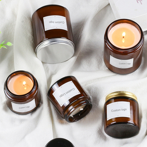 Custom 100g-250g Amber Empty Glass Holders with Lid for Christmas <strong>Lanterns</strong> <strong>Candle</strong> Jars for <strong>Candles</strong> - Product Image 3