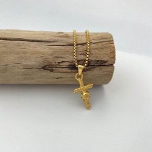 yunnique Stainless Steel <b>Cross</b> Skull Pendant Necklace Gold Men's Fashion Jewelry Geometric Design - Product Image 4