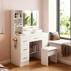 طاولة زينة عصرية صديقة للبيئة مع مرآة قائمة، طاولة تجميل كلاسيكية للشقق وغرف النوم وغرف المعيشة والفنادق - Product Image 5