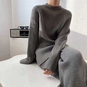 Bộ đồ ngủ nữ mùa đông hai mảnh dệt kim tay dài, bộ đồ mặc nhà đơn giản màu trơn, áo len dệt kim nữ - Product Image 4