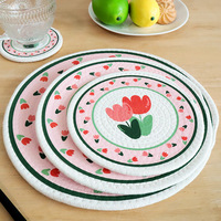 Décor à la maison résistant à la chaleur assiette à manger ensemble de 4 fil de coton tissé Pot tissu fleur tasse napperon dessous de verre