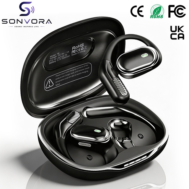 T6 Ear-hook Earphones, Open Air Conduction Sports Headphones, IPX5 Waterproof, Low Latency for Bulk Wholesale OEM Custom Logo