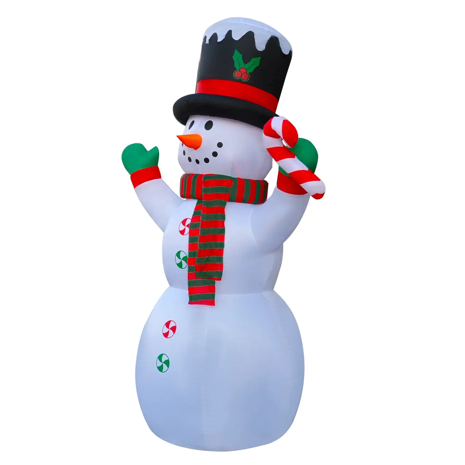 10 أقدام رجل الثلج القابل للنفخ مع عصا الحلوى بألوان زاهية أضواء LED ديكورات عيد الميلاد مستلزمات الحفلات للحدائق