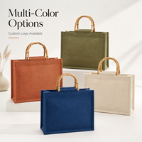 Sac de shopping en jute écologique imprimé avec logo personnalisé, poignée en bambou, laminé et réutilisable pour les boutiques de détail