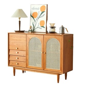 Cherry Wood <b>Sideboard</b> Rattan <b>Storage</b> Cabinet Modern Minimalist Solid Wood For Dining Room - Product Image 2