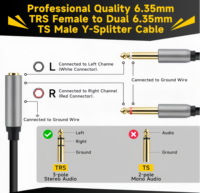 Adaptateur répartiteur en Y stéréo 6,35 mm femelle vers double jack mono TS 6,35 mm mâle, compatible avec amplificateur et microphone