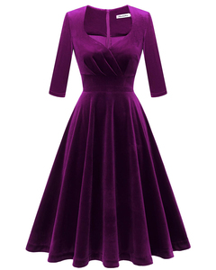 Elegante A-Line Midi Vestidos V-Neck Cotovelo Mangas Etiqueta Personalizada Doce Estilo Veludo Túnica para <span class=keywords><strong>Formal</strong></span> Cocktail Prom <span class=keywords><strong>Outfits</strong></span> - Product Image 5