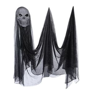 Décoration d'Halloween suspendue grande taille : Fantôme effrayant en gaze avec crâne pour maison hantée et fête en extérieur - Product Image 6