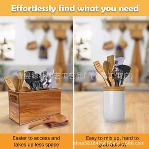Organizador de Cubiertos de Madera Yuanlin con Compartimentos, Caja de Almacenamiento para Cocina y Escritorio, para Utensilios de Cocina - Product Image 2